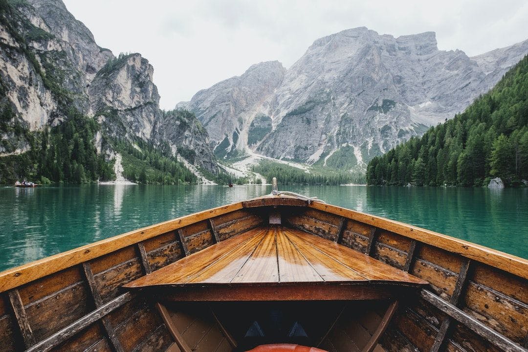 Boat on river in the mountains